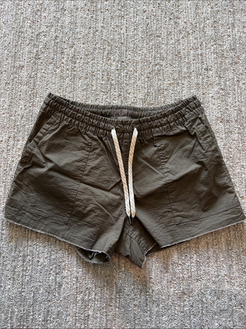 Vuori Olive Green Vintage Ripstop Shorts with Drawstring